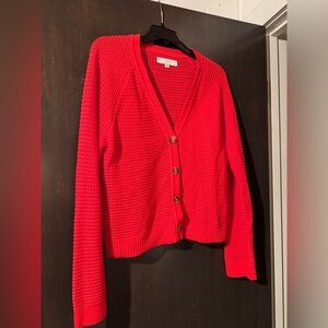 LOFT Women's Vibrant Red Button-Up Cardigan